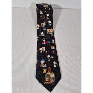 Vtg Peanuts School is Cool Snoopy Charlie Brown Art Novelty Silk Necktie Black